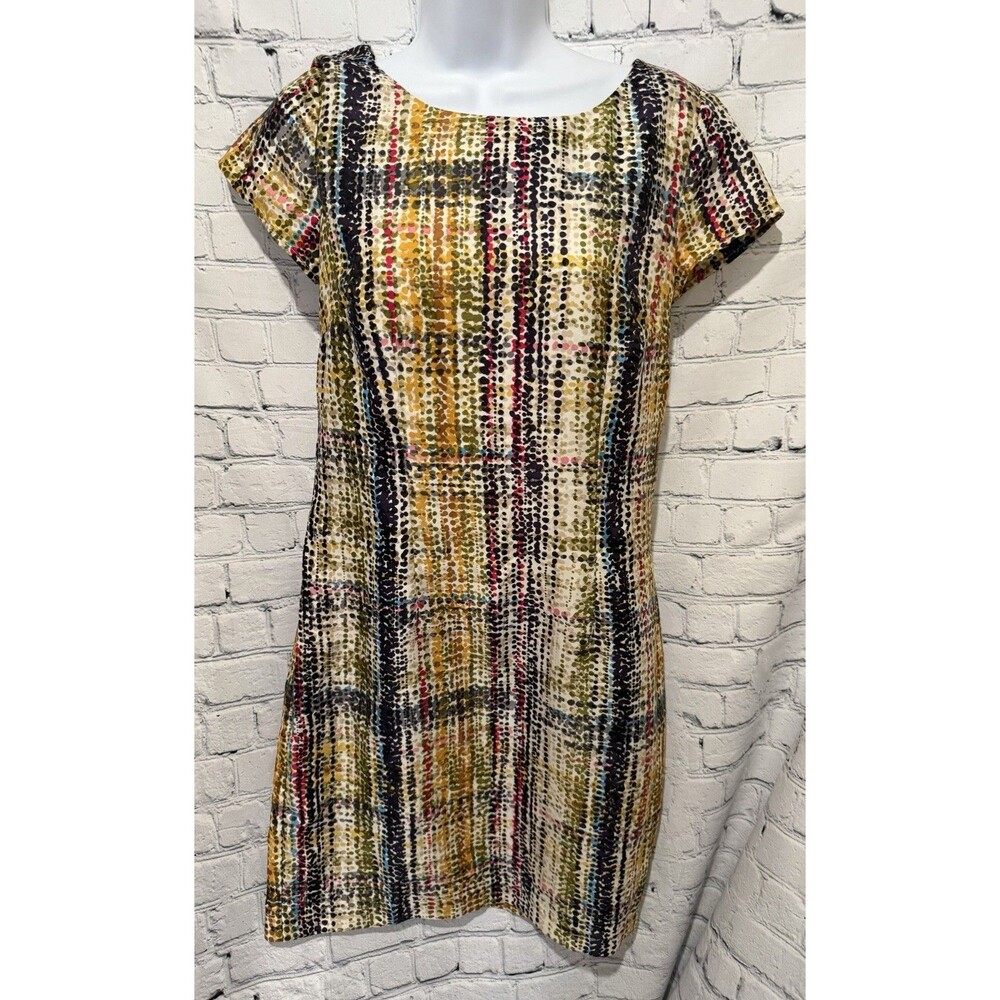THE LIMITED Career Multi Color Midi Short Sleeve Zip Back Dress - Size 2